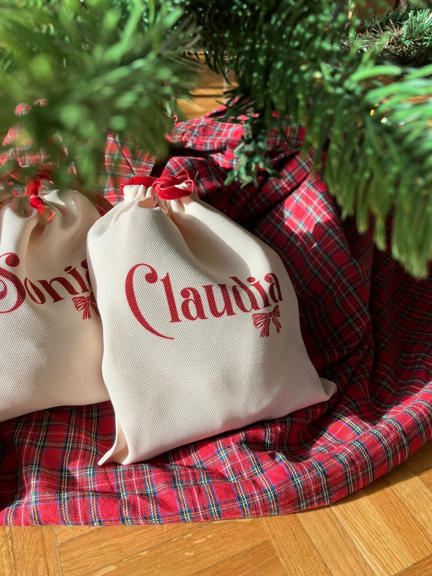 Bossa amb nom estil Nadal i llaç vellut