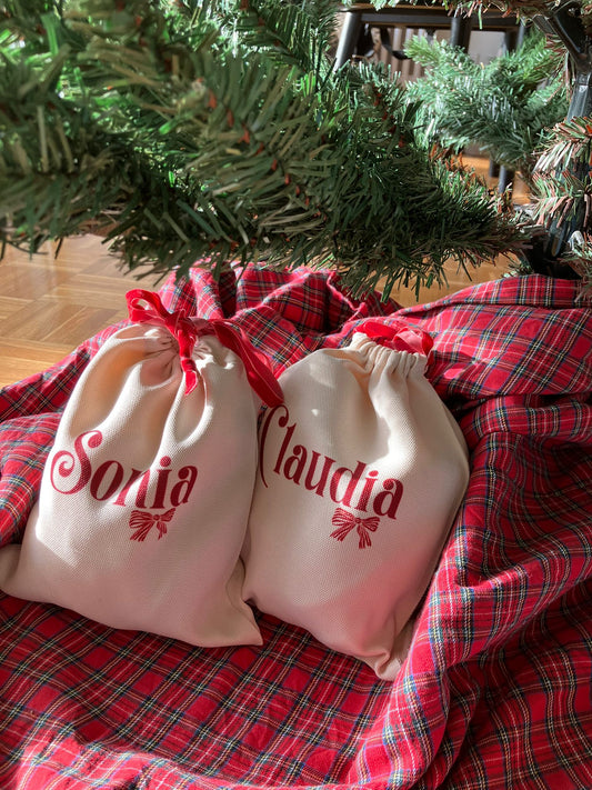 Bossa amb nom estil Nadal i llaç vellut